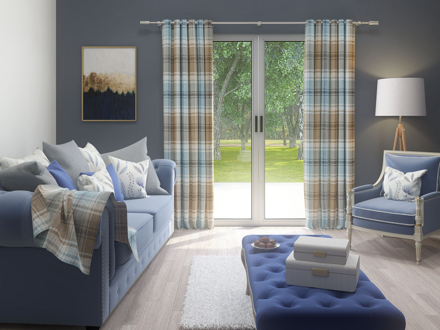 Angus Duck Egg Blue Tartan Curtains